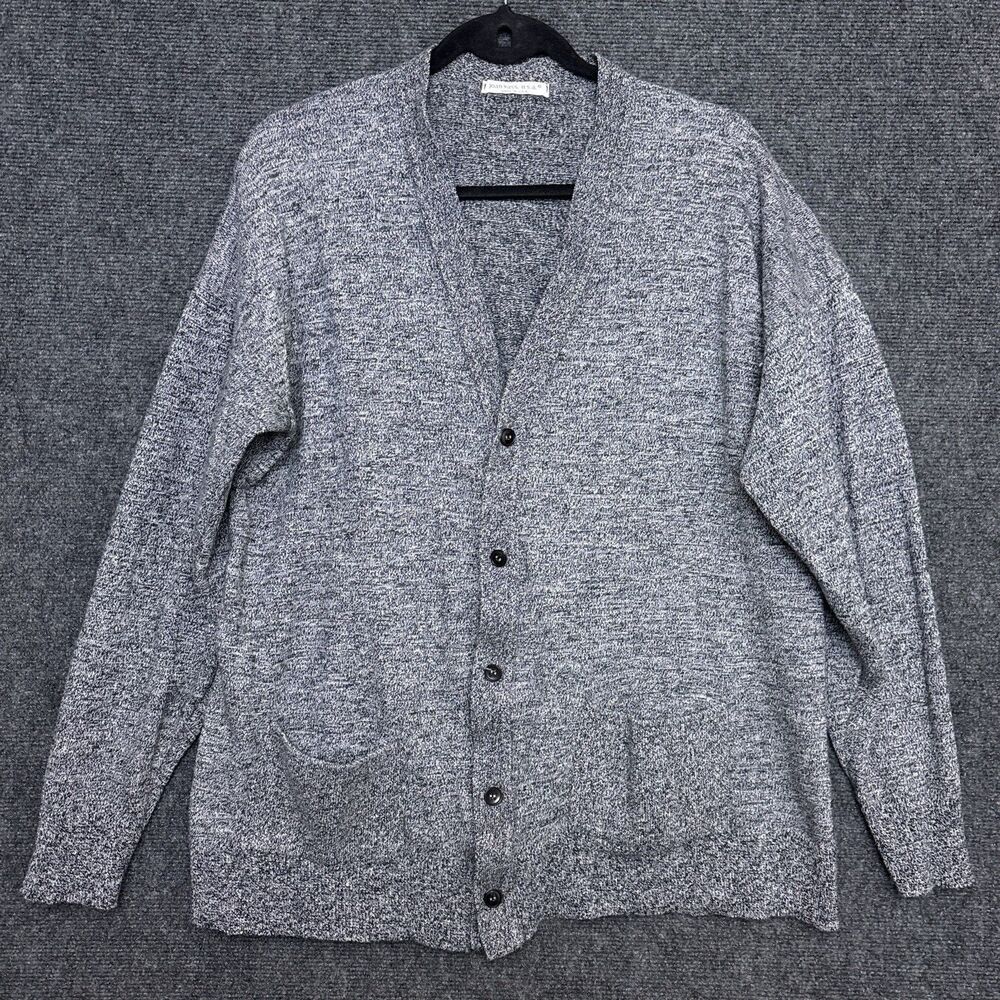 VTG Joan Vass Cardigan Sweater USA Grey Speckled Wool Blend Button Office Work L